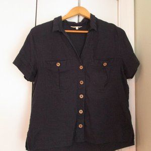 Navy Blue Pure Linen Shirt